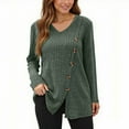 thumbnail image 7 of XPMWRP Women's Fall Fashion Long Sleeve Solid Color Shirt Dressy Casual V Neck Button Blouse Sweater Ribbed Knit Split Tunic Tops Green L, 7 of 7