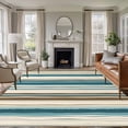 thumbnail image 2 of Turquoise Beige Large Area Rugs for Bedroom Living Room, Soft Non Slip Carpet Bedside Rug, Boho Vertical Stripes Bohemian Retro Rectangular Floor Cover Kitchen Accent Rug 6'x9' for Dining Room/Office, 2 of 9