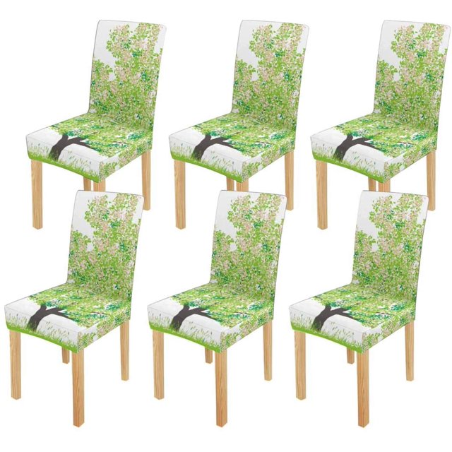 ABPHQTO Árbol de cerezo en primavera Funda protectora para silla elástica Funda de asiento para comedor Hotel Fiesta de bodas Juego de 6