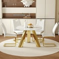 thumbnail image 2 of 42" Round Dining Table Set, White Sintered Stone Top & Gold Leg Chairs (4), Modern Kitchen, Seats 4, Easy Clean, Stainless Steel Base, Stylish, 2 of 26