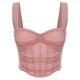 thumbnail image 1 of renvena Womens Mesh Overbust Corset Shoulder Strap Boned Bustier Shapewear Top Pink L, 1 of 7