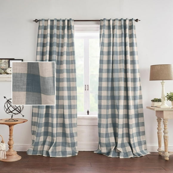 AIR-Home Fashions Grainger Buffalo Check Blackout Window Curtain Panel, 52" x 95" (1), Chambray