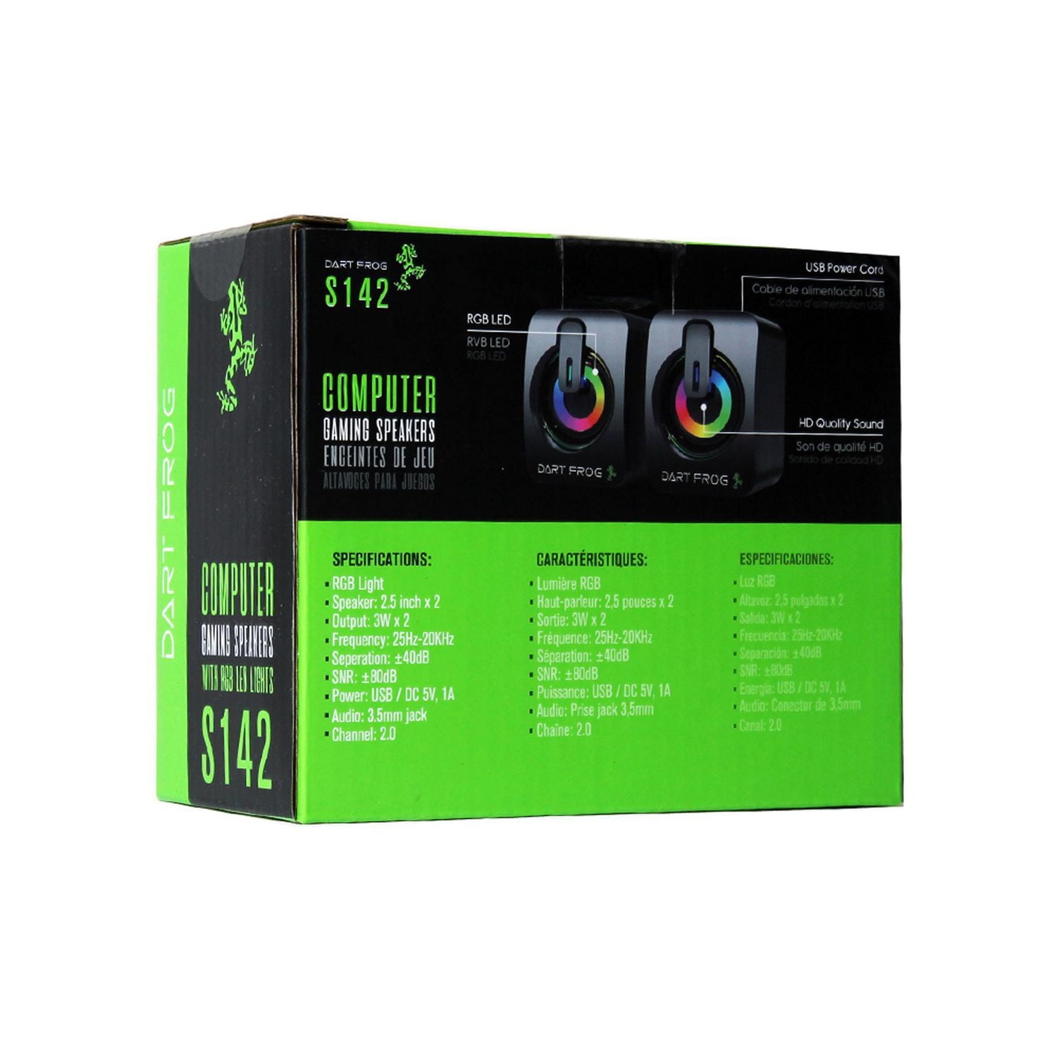 Dart Frog 2.0 Channel Computer Gaming Speakers with Dual LED RGB Lighting - Black