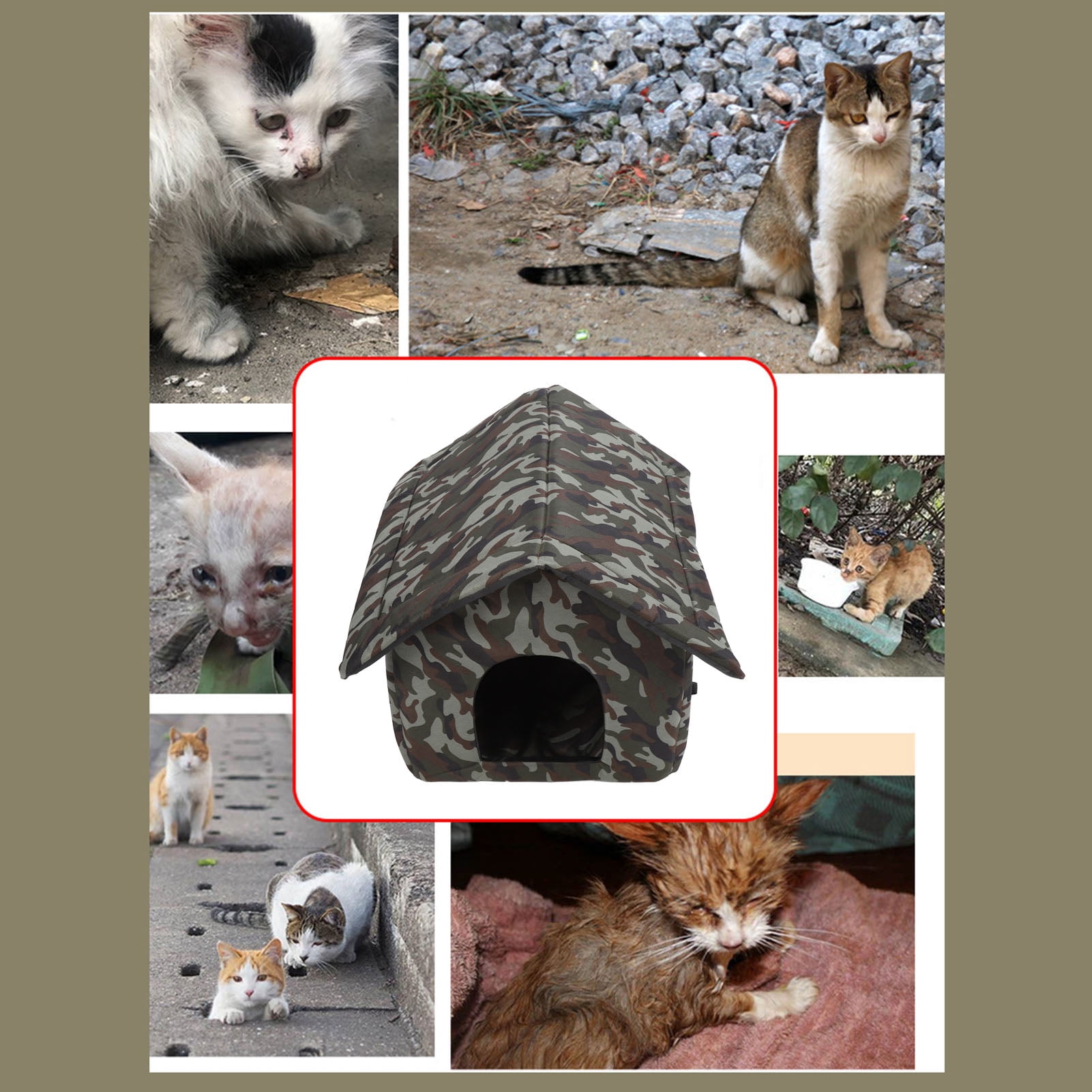 YAHHU Outdoor Cat House Removable Warm Keeping Waterproof Feral Cat Shelter Weatherproof Pet Tent Medium 14.2 Inches / 36 cm Garage Porch Balcony Yard