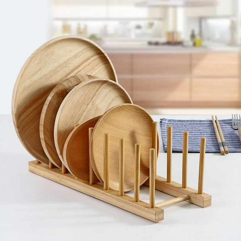 Bamboo Dish Drying Rack, Dish Organizer Rack, Wooden Plate Rack Stand,  Kitchen Storage Organizer for Dish, Bowl, Cup, Cutting Board and More  (Vertical Drain Rack) 