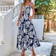 thumbnail image 5 of Vestido Maxi Bohemio de Verano para Mujer, Sin Mangas, Fruncido, con Tirantes Finos, Corte en A, Fluido, para Playa, Azul Oscuro, L, 5 of 8