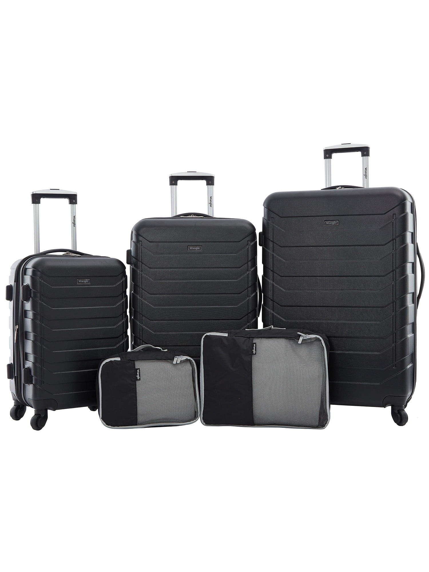 Wrangler 5 Piece Rolling Hardside Luggage Set, Black