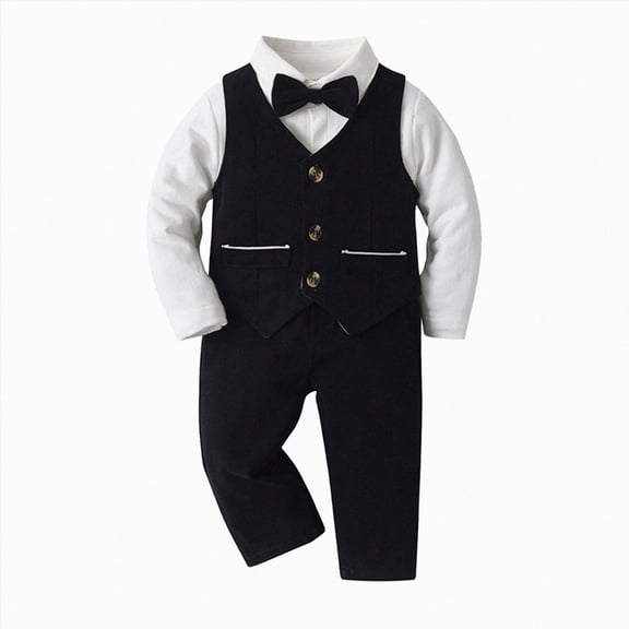 Farysays Toddler Suit Baby Boy Clothes Gentleman Outfits Long Sleeve Bowtie Tuxedo Suit