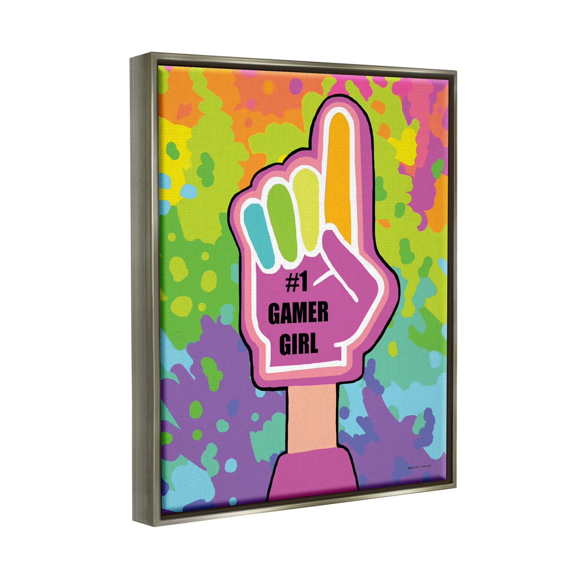 Stupell Industries Number 1 Gamer Girl Typography Painting Gray Floater Framed Art Print Wall Art, 17 x 21