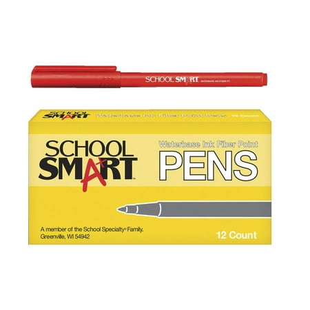 School Smart Felt Tip Pen, Water Based Ink Fine Tip, Red, Pack of