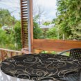 thumbnail image 2 of Ambesonne Jungle Boho Fitted Round Tablecloth, Curlicue Forest Leaves, 45"- 56" Diameter, Dark Blue Grey Amber, 2 of 5