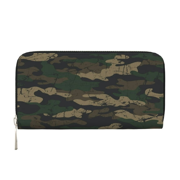 Leather Zipper Pocket Hand Wallet For Women And Men Travel Leather Purse Large Capacity Credit Card Holder Faded Camouflage