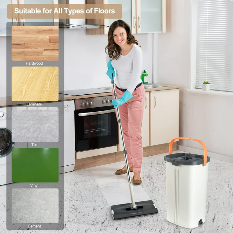 Rubbermaid Microfiber Flat Spin Mop Floor Cleaning System with Wringer  Bucket, Red, Flat Floor Mop for Hardwood/Laminate/Vinyl/Tile/Stone Floors