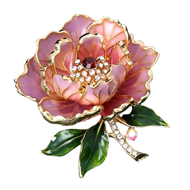 Women Brooch Sparkling Rhinestones Enamel Peony Shape Lapel Pin Suits Coats Bags Scarves Badge Versatile Accessory