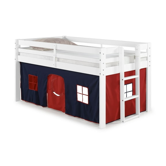 Alaterre Jasper Twin Junior Loft Bed, White Frame and Blue/Red Playhouse Tent
