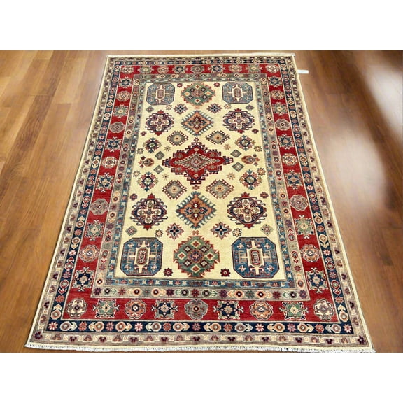 Kazak Beige 6X8 Handmade Wool Rug # 13903