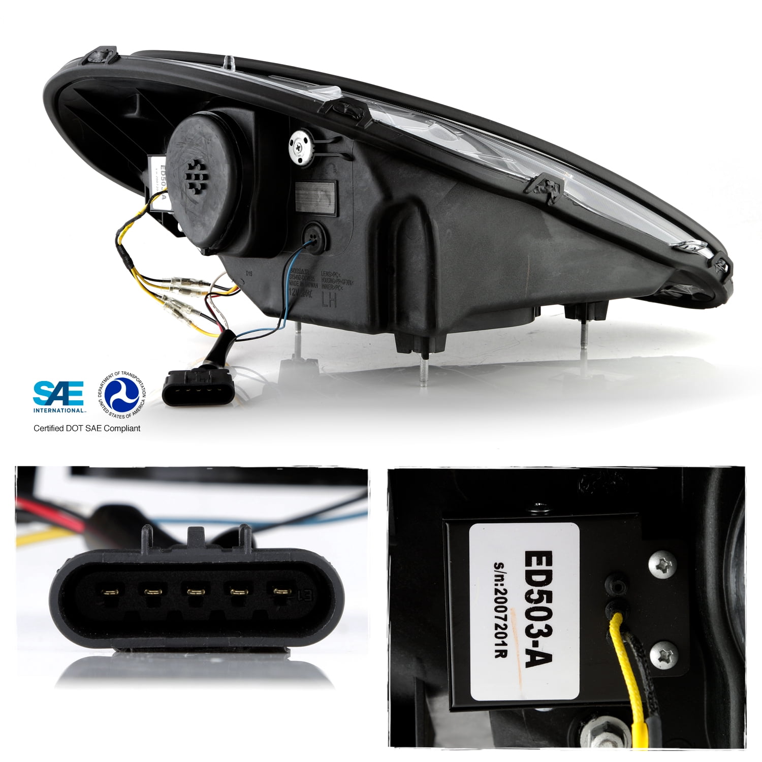 AKKON - Fits 2005-2013 Chevy Corvette C6 Sequential Signal Switchback LED Tube Running Projector Black Headlight Pair Left+Right