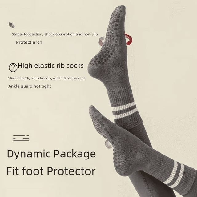 Calcetines de mujer hasta media pantorrilla, calcetines profesionales antideslizantes de silicona para interiores, calcetines deportivos de color sólido para mujer para fitness y pilates