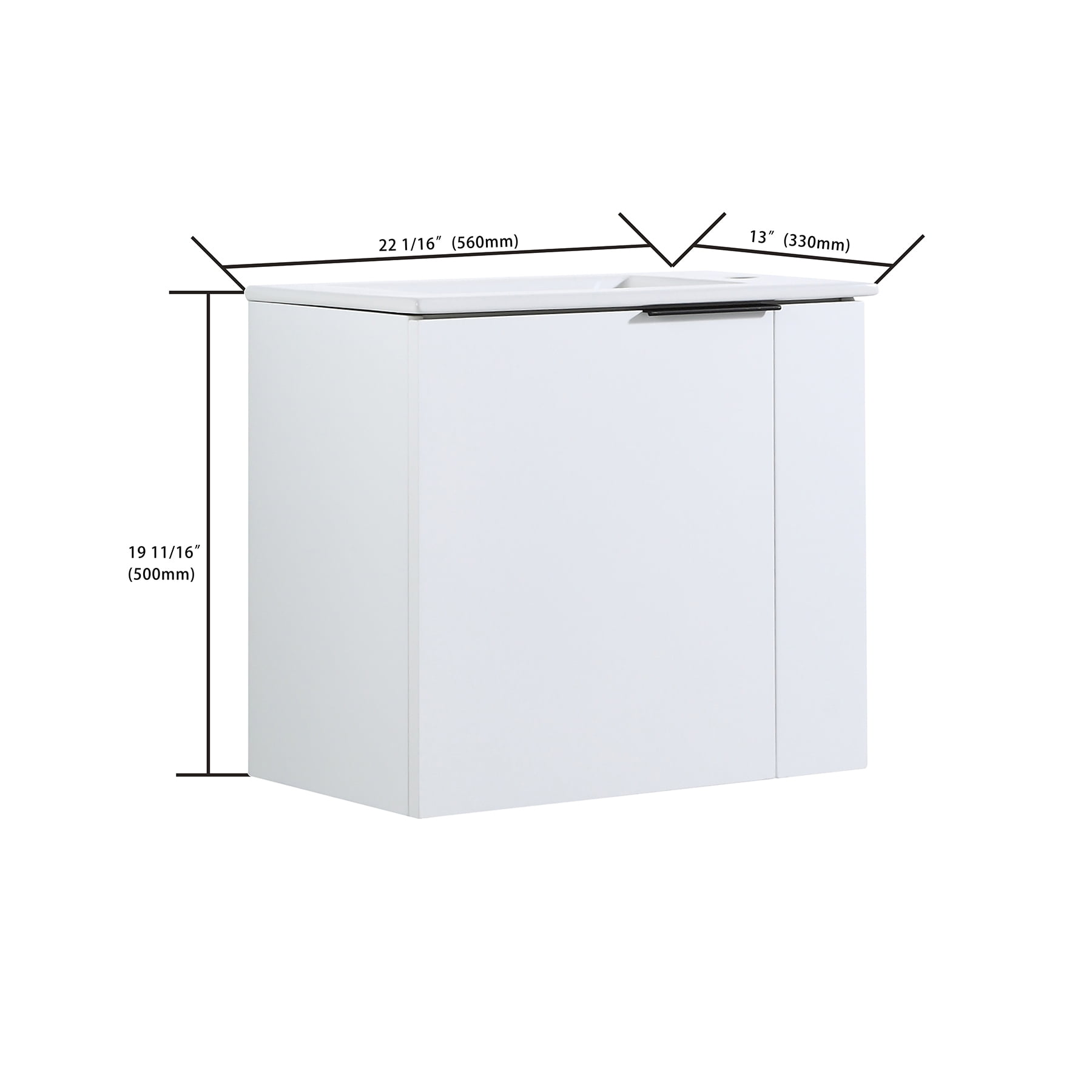 Elegant White Floating Bathroom Vanity - 22x13 Inches, Ideal for Modern Small Bathrooms