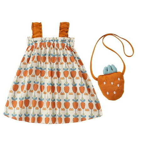 

HTGFGMGW Flower Girl Dresses Toddler Girls Sleeveless Sundress Cartoon Carrot Prints Ruffles Dress Princess Dress Clothes Dresses for Girls Brown