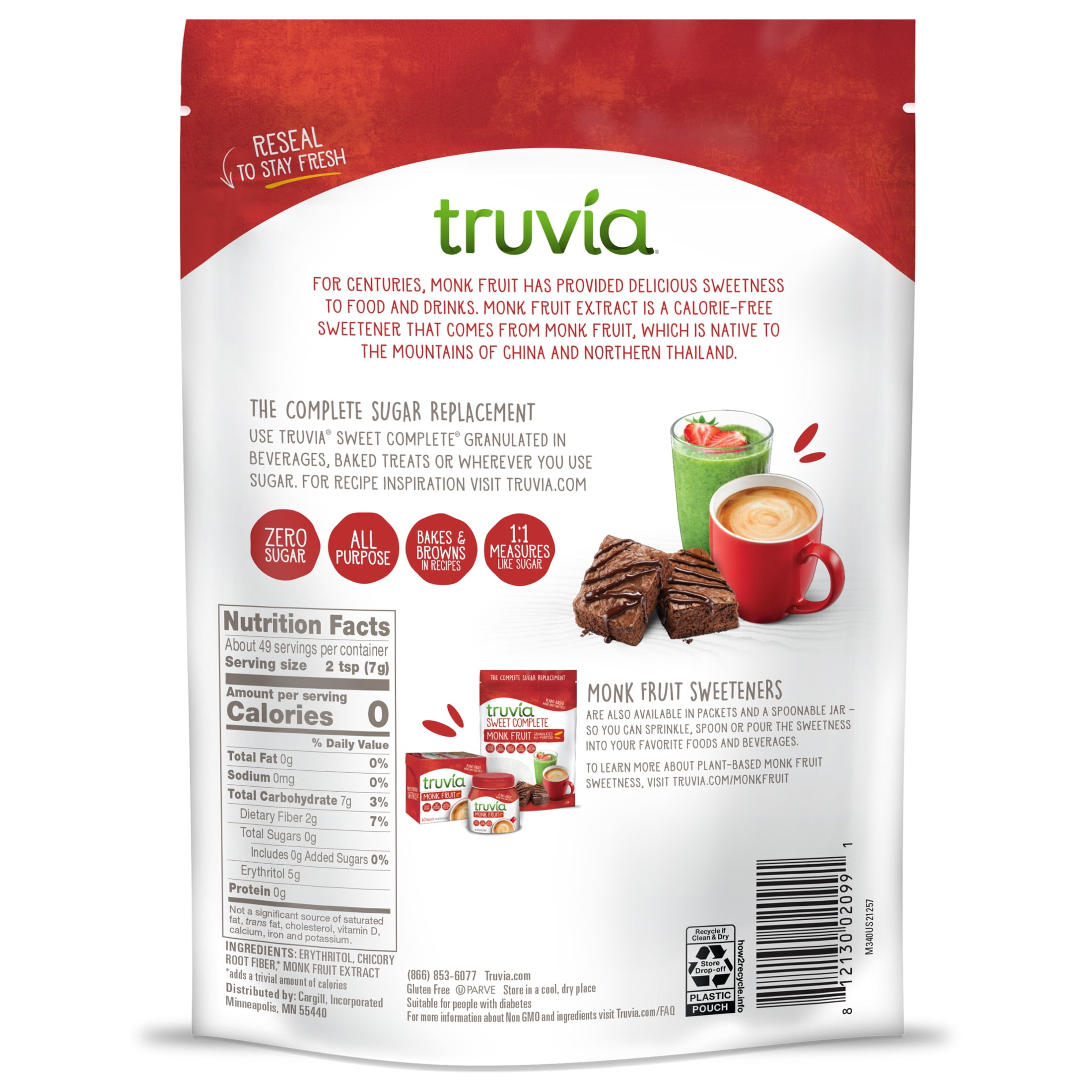 (4 pack) Truvia Sweet Complete Granulated Calorie-Free Sweetener from The Monk Fruit, 12 oz