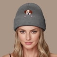 thumbnail image 2 of XIAOCHA Thick Fall‑Winter Beanie for Women，Puppy‑Embroidered Outdoor Skullcap,Grey, 2 of 6