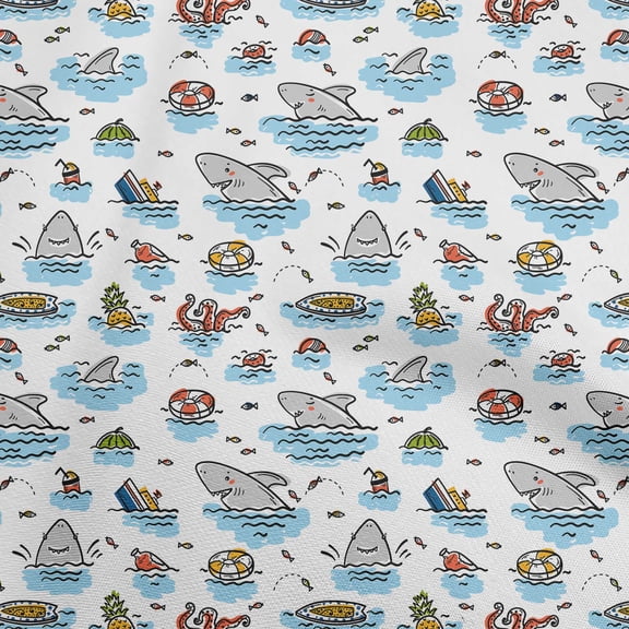 oneOone Viscose Chiffon Light Blue Fabric Beach Hawai Sewing Material Print Fabric By The Yard 42 Inch Wide