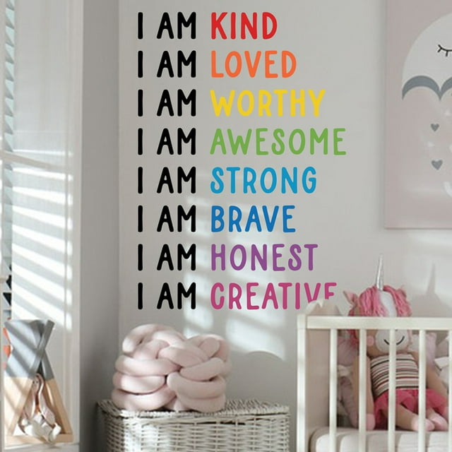 Adhesivo de pared con la frase «Soy motivacional e inspirador» para habitación de niños