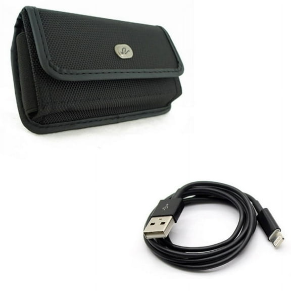 USB Cable w Case Belt Clip for iPhone XR - Charger Cord Power Wire Sync Fast Charge, Rugged Holster Canvas Cover Pouch Compatible With iPhone XR