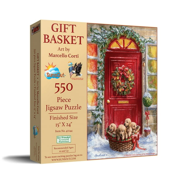 SUNSOUT INC - Gift Basket - 500 pc Jigsaw Puzzle by Artist: Marcello Corti - Finished Size 15" x 24" Christmas - MPN# 42244