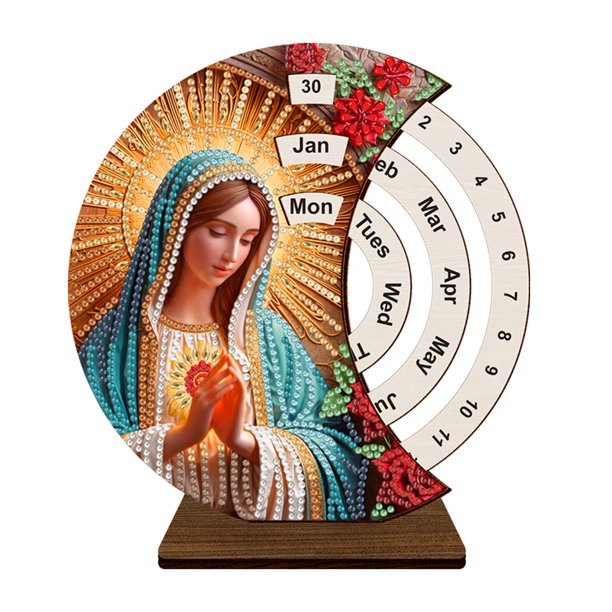 DIY Diamante Pintura Calendario Perpetuo Forma Especial Nuestra Señora 5D
