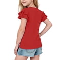 thumbnail image 6 of HAiming Girls Tops Ruffle Short Sleeve Tiered Tee Solid Color Loose Casual Trendy T Shirts Summer Beach Vacation Workout Kids Tops, 6 of 8