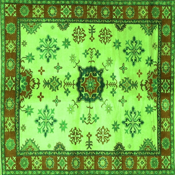 Ahgly Company Indoor Square Geometric Green Traditional Area Rugs, 7' Square