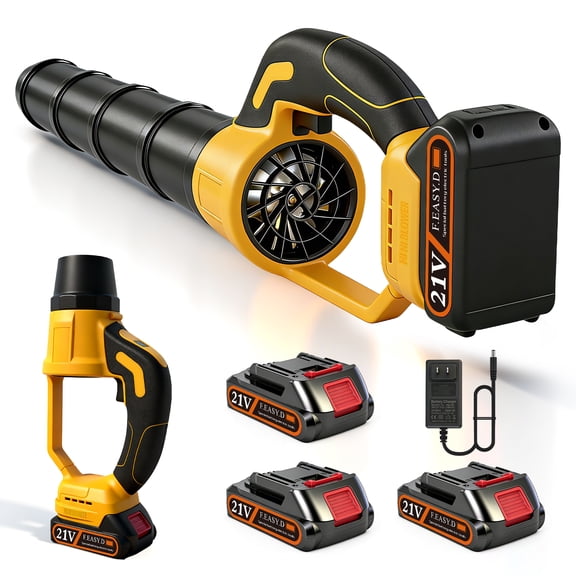 BAOKALER 580CFM Cordless Leaf Blower with 3 Batteries & Charger, 180MPH Handheld Blower, 5-Section Telescoping, Variable Speed for Yard, Patio, Driveway Cleaning (Yellow)