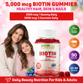thumbnail image 2 of Vegan High Potency Hair Growth Biotin Gummies 5000 mcg For Women Kids Men | 90 Ct, 45 Servings, Non-GMO | Hair, Skin and Nails Gummy Vitamins & Prevents Hair Loss | Halal Vitamins | SHIFAA NUTRITION, 2 of 7