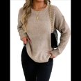 thumbnail image 2 of Suéter de Cuello Redondo para Mujer, Informal, Holgado, Cálido, Suave, Liso, de Larga, para Otoño e Invierno, Jersey de Punto. Albaricoque XL, 2 of 10