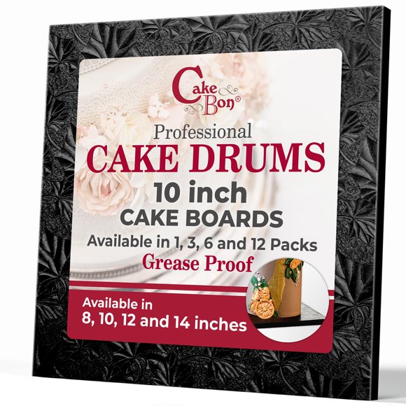 Tablas para tartas Cakebon Square, 10 pulgadas, negras, paquete de 3
