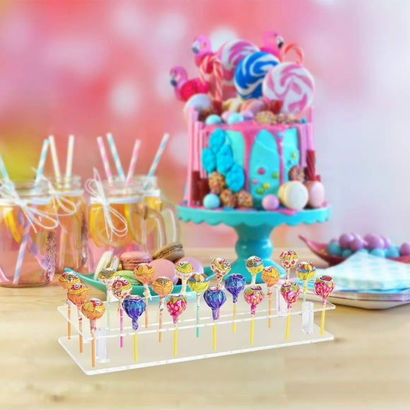 Soporte para exhibición de piruletas acrílicas | Soporte transparente de 21 orificios para cake pops y caramelos | Doble capa desmontable | Soporte robusto para barra de postres | 11"x4.7"x1.4"