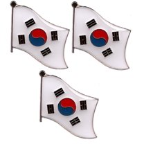 South Korea Single Flag Lapel Pins, pack of 3