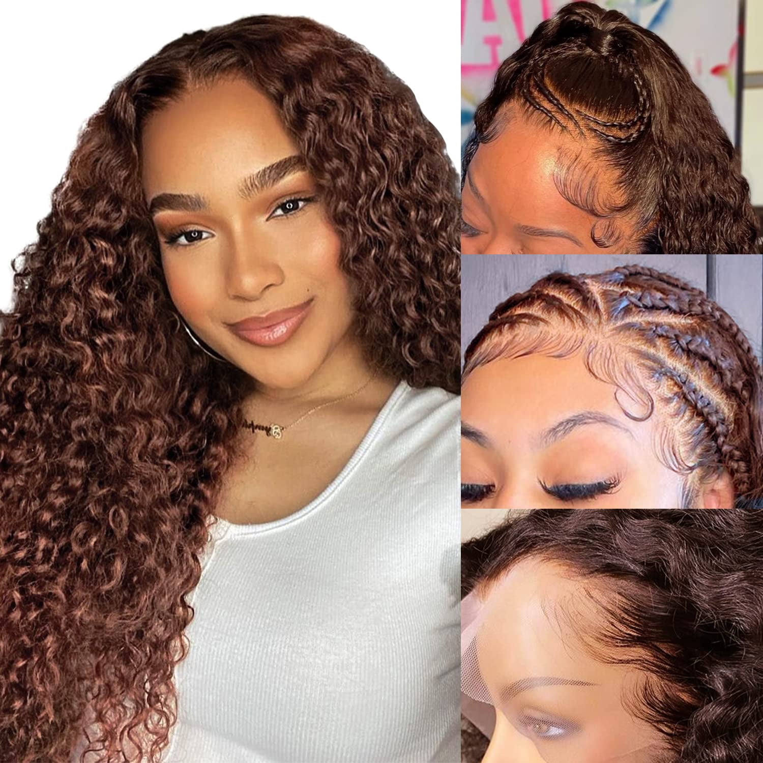 Chocolate Brown 13x6 HD Lace Frontal Wigs Deep Wave 250 Density Curly Human Hair Wigs for Black Women
