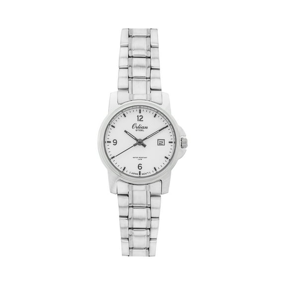 Orlean Womens Easy to Read Stainless Steel Bracelet Watch with Date - Full 316L Stainless Steel Watch - 27mm Analog Ladies Metal Wrist Watches - White Dial - Silver
