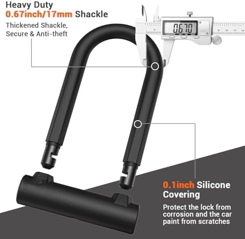 Bike Lock - 17mm Shackle Heavy Duty Anti Theft Bike U Lock with 2 Keys - Bicycle U-Locks with Sturdy Mounting Bracket for Road, Mountain, Electric & Folding Bike, Size 7.76''x5.02'' Black,Only U