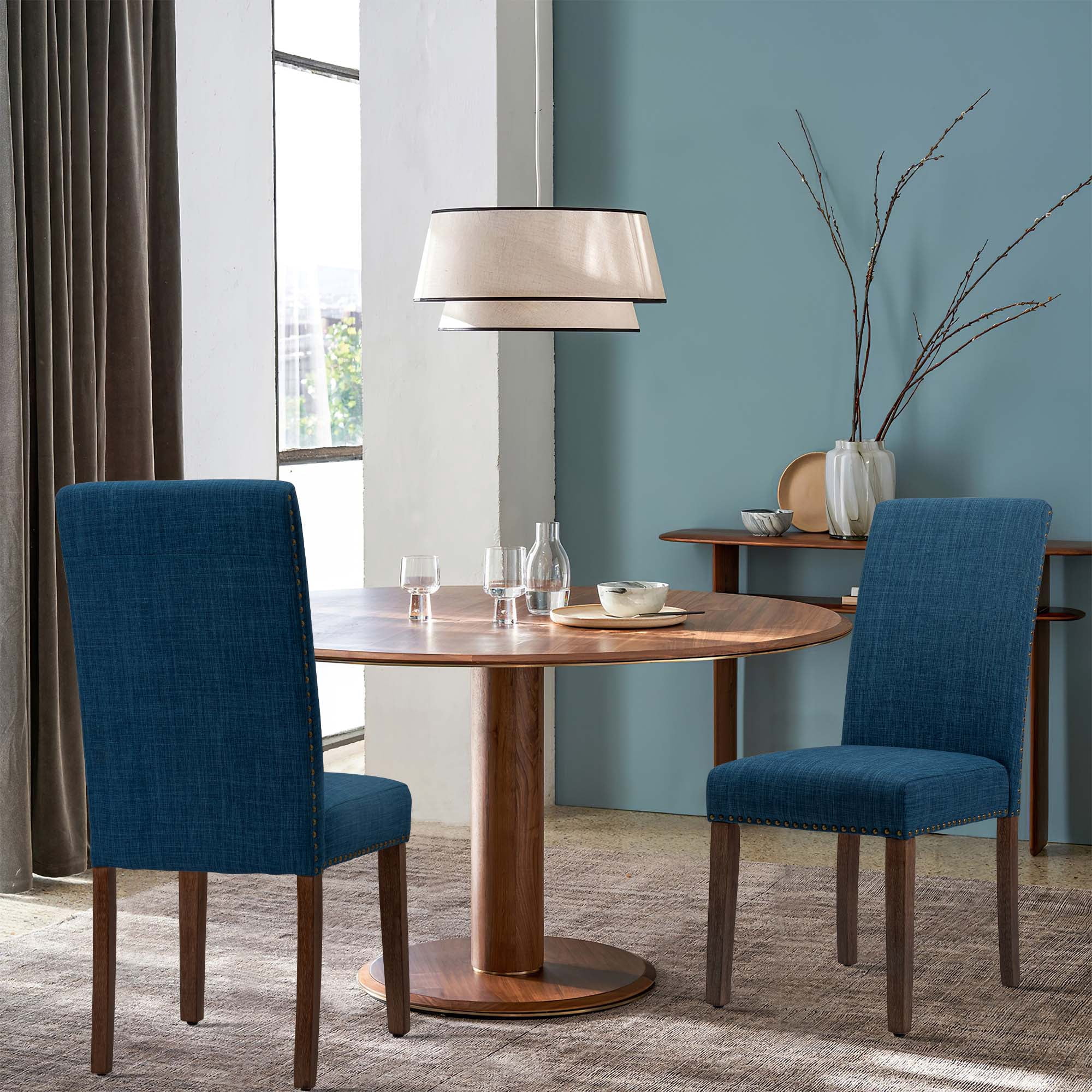 Dining Chairs Set of 2 Fabric Dining Chairs with Nailhead,Blue