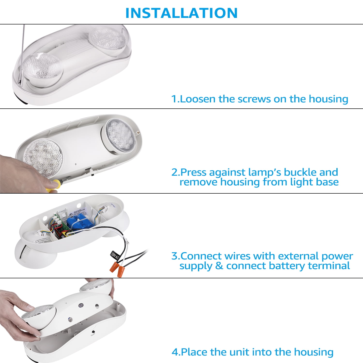 4 Pack UL Listed LED Emergency Lights with Battery Backup, Commercial Emergency Lights Fixtures, Two Adjustable Head LED Emergency Lighting for Mall School Restaurant Hotel