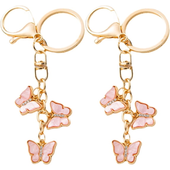 2Pcs Butterfly Keyrings, Girly Crystal Butterfly Keychain for Women, Metal Key Ring for Bag Purse Accessories