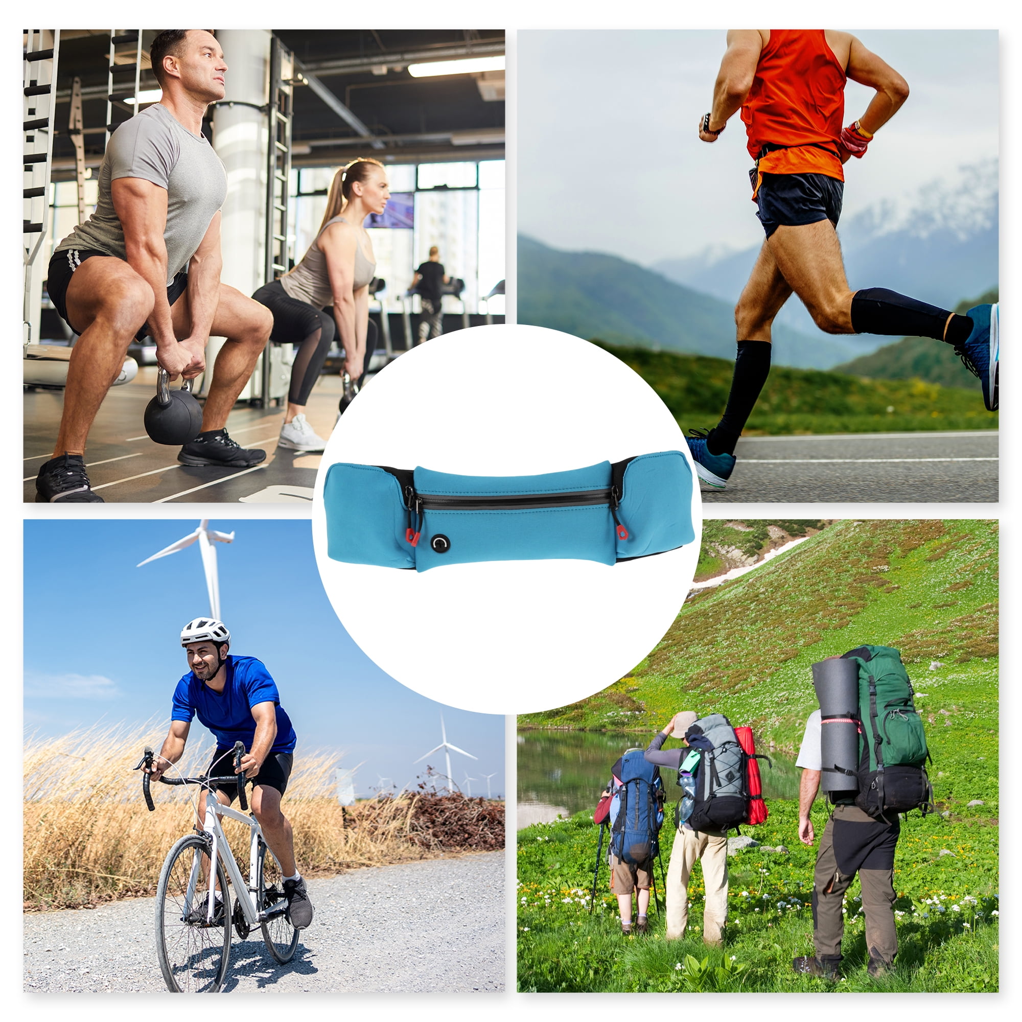 Unique Bargains Multifunctional Zipper Running Belt 1 Pc Light Blue
