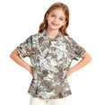 thumbnail image 4 of Kids Girls Short Sleeve Polo Shirt, Tree Leaf Camo Printed Polyester Top, Casual Outdoor Daily Wear Children Collared T-Shirt,Light Gray,120, 4 of 7