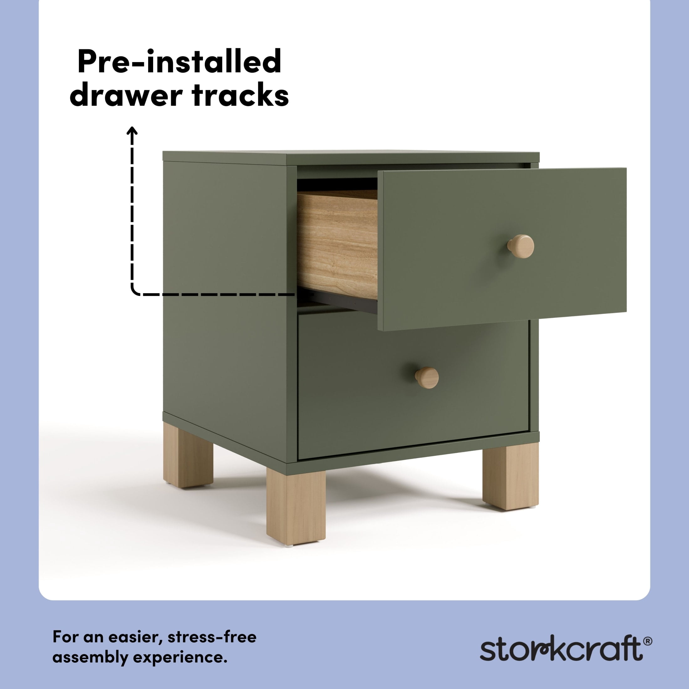 Storkcraft California 2 Drawer Nightstand, Olive and Driftwood