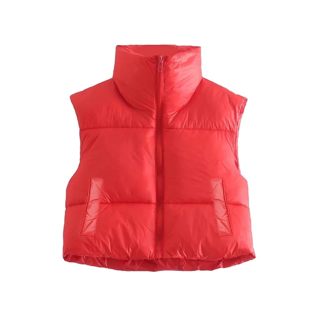 Sunloudy - Chaleco corto cálido de invierno para mujer, sin mangas, cuello alto, chaleco acolchado ligero de doble cara Sunloudy moda