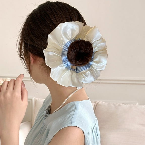 2 Pcs Extra Large Scrunchies for Women Large Stripe Scrunchie Satin Oversized Silk Thick Elastic Hair Ties Jumbo Hair Scrunchies for Buns, Sleep & Ponytail